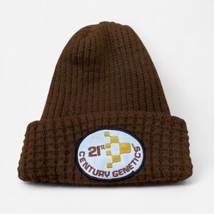 Vintage Brown Knit Beanie with embroidered Patch